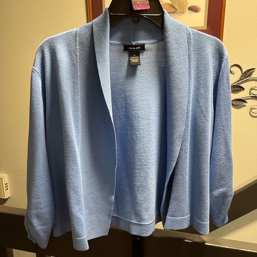 Verve Ami Light Blue Knit Cardigan Gathered Sleeves #158